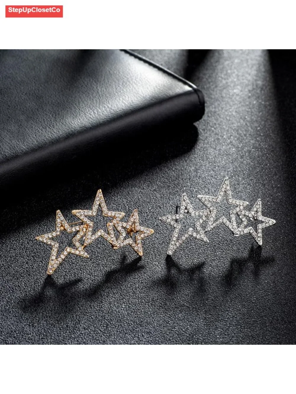Crystal Starburst Brooch Pin, Rhinestone Star Lapel Pin for Women Suit Dress